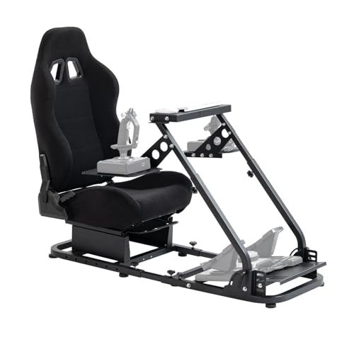 Marada Flight Simulator Cockpit with Black Seat and Racing Sim Cockpit for Driving and Flight Sim Fit for HOTAS/Warthog/Thrustmaster/Logitech,Throttle,Joystick,Keyboard not Included