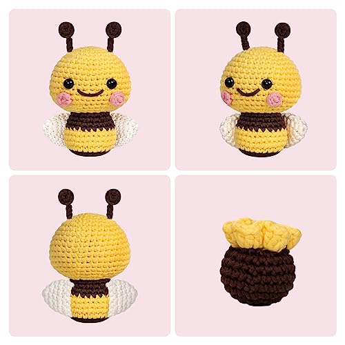 Mewaii Crochet Kit for Beginners, Crochet Animal Kit Complete DIY Kit with 40%+ Pre-Started Tape Yarn & Step-by-Step Video Tutorials, Knitting Starter Kit Crochet Gifts for Adults Kids (Cute Bee)