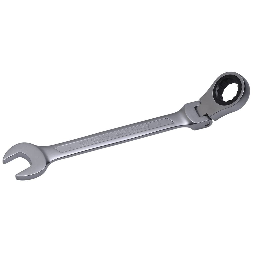 SW-Stahl 03530L-27 Llave de Carraca Combinada de 27 mm con Articulación | Llave combinada de boca y estrella con cabezal articulado flexible para trabajos mecánicos en vehículos