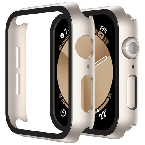 Misxi 2 Piezas Funda PC Dura con Protector Pantalla Cristal Templado para Apple Watch SE3 SE2 SE Series 6 Series 5 Series 4 40mm, Anti Drop Resistente a Los Arañazos Carcasa para iWatch, 2 Starlight