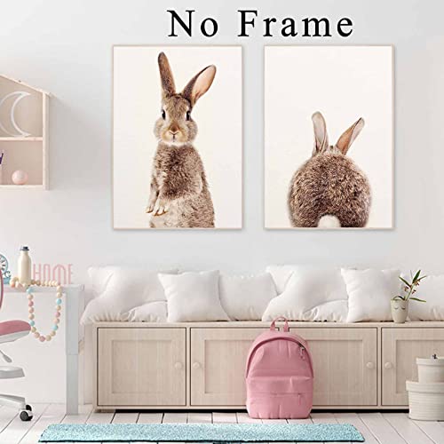 Cute Rabbit Wall Art Cute Animal Artwork Nursery Bunny Picture Bunny Rabbit Wall Art Bunny Funny Animal Picture Baby Animal Painting Bunny Tail Picture Watercolor Nursery Print 16X24Inchx3 Frameless #TOP6