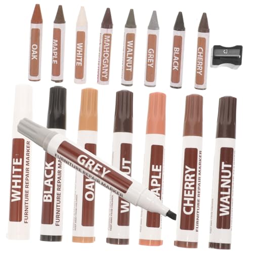 Anneome 1Set Home Furniture Touch Up Marker Kit Pens Crayons Sharpener Advantageous Floor Repair Kit for Scratches Blemishes Wood Floors Cabinets