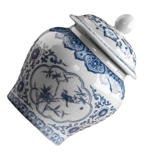 MUELODSIC Tarro de Jengibre Cerámico Vintage con Tapa Jarrón Decorativo Azul y Blanco Tarro de Porcelana Sellado para Almacenamiento de Té y Hierbas para Decoración de Mesa y Hogar