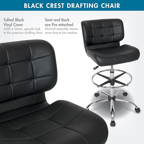 Studio Designs Black Crest Drafting Work Chair with Foot Rest - Adjustable Height - Contoured for Desk or Drafting Table - Thumbnail 4