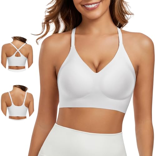 Image of Racerback Bras for Women Criss Cross Padded Bralette Pull On Comfortable Wireless Seamless Tshirt Bra