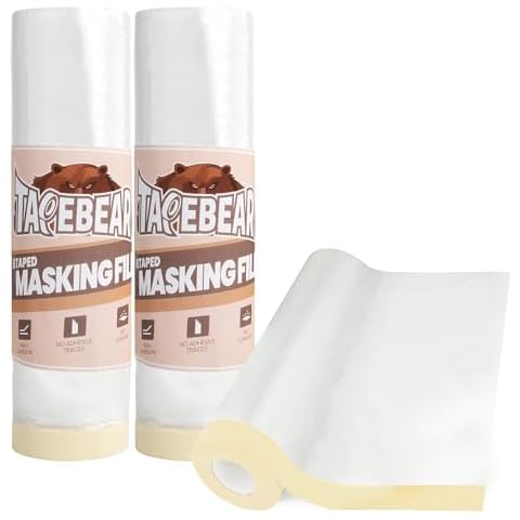 TAPEBEAR Painters Tape and Masking Film 9feet x 90feet(2600mmx 27m), Plastic Cover for Painting, Tape and Drape, Pre-Taped Masking Film for Automotive, Floor, Appliance and Furniture, 3Rolls Cover