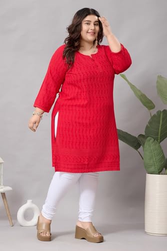 Image of DARIKA Women's Cotton Chikankari Straight Kurti Multiple Color in from Small to Plus Size.
