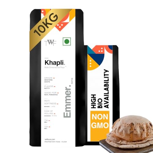 Image of TWF Stone ground Khapli Wheat Flour | 10kg | Clinically Certified Low GI of 39 | No Blending - 100% Khapli Atta | Diabetic-Friendly | High Fiber & Protein | Emmer Atta | 5 Kg X 2