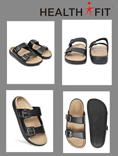 Image of HEALTH FIT Extra Soft Premium Classic Cushion Sliders /with Adjustable Buckle Strap & Light Weight Anti-SkidWaterproof Luxurious Slippers for Men's HF120