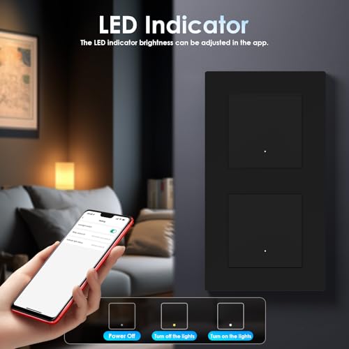 BSEED Doppel Smart Zigbee Schalter mit Steckklemme,Smart Lichtschalter Funktioniert mit Alexa & Google Home,Timing-Funktion, PC Rahmen,Zigbee Hub & Neutralleiter Erforderlich,1 Fach 1 Weg,Schwarz