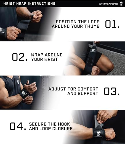 Image of Gymreapers Weightlifting Wrist Wraps (IPF Approved) Professional Quality Wrist Support with Heavy Duty Thumb Loop - Best Wrap for Powerlifting Competition, Strength Training, Bodybuilding