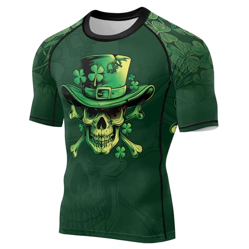 St Patrick's Day BJJ Rash Guards Grappling MMA Jiu Jitsu Men's Short Sleeve Baselayer Compression Shirt2
