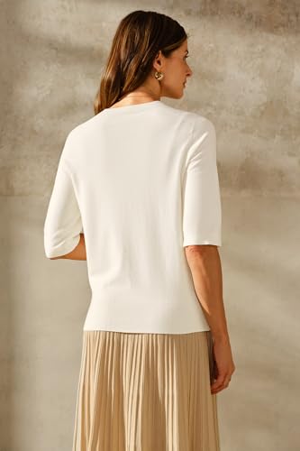 Image of Arach&Cloz Women's Short Sleeve Crew Neck Sweaters Trendy Teacher Work Tops | Lightweight&Breathable Fabric, Texture Knit Design, Relaxed Fit, Business Casual Outfits, Teacher Work Tops Fall 2026