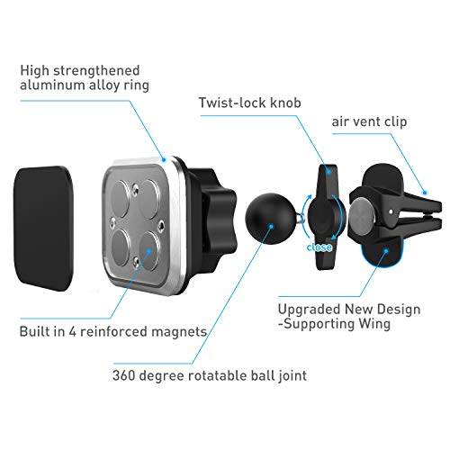 Magnetic Phone Car Mount,Larger And Stronger Magnet Upgraded Support Wing To Ensure Stability Universal Air Vent Magnetic Car Mount,Car Phone Holder Fit Iphone Galaxy Google Nexus Any Smartphone #TOP1