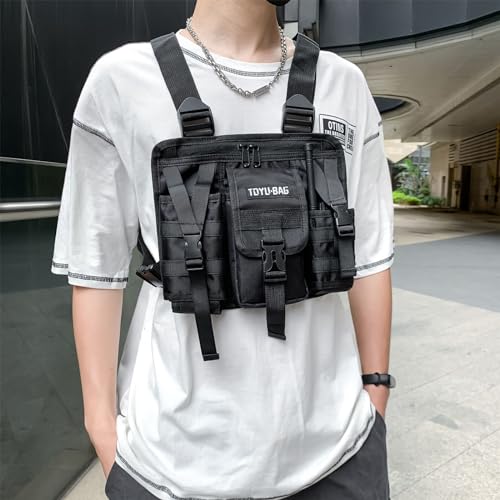 Yuehuamech Tactical Chest Rig Pack Men Multi Pocket Airsoft Pouch Bag Running Vest Combat Harness Radio Chest Crossbody Bags Holster Vest Military Shoulder Bag for Hunting Outdoor EDC - Image 9