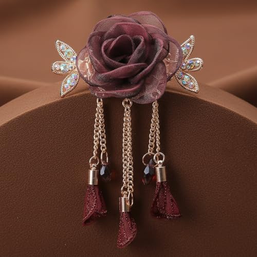 Image of ZIBUYU Flower Clutchers for Hair with Tassel, French Hair Clips Accessories for Woman & Girls, Vintage Floral Design, for Weddings, Performances, and Daily Styling