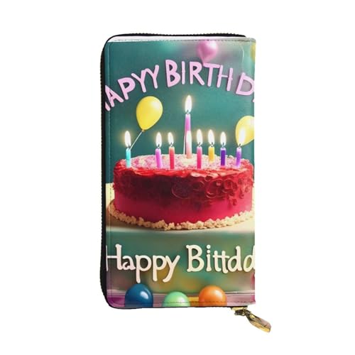 Happy Birthday Beautiful Prints Leather Long Clutch Wallet for Fashionable Girls and Women - Durable, Stylish, and Functional, Black, One Size