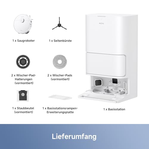 Mova E30 Ultra saugroboter mit wischfunktion, automatischer Entleerung & Mop-Selbstreinigung, 7000Pa, 10,5mm Mop-Anhebung, Robo Swing Tech, Ultraschall-Teppicherkennung, 75 Tage Hands-Off Reinigung