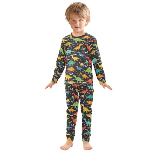 Pigsaly Pajama Set 2 Piece Colorful Dinosaurs Dog Bone Footprint Pajama Sets Long Sleeve Pjs Sleepwear 3T3