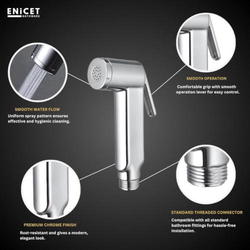 Image of ENICET ABS Health Faucet Gun for Toilet, Chrome Finish, HELFO Set Gun | Without Hose, Splash Free Design, Smooth Lever, Jet Spray