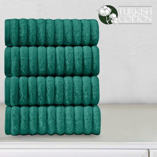 Image of Elegant Comfort Luxury 100% Turkish Cotton Corduroy Ribbed 4 Pack Hand Towel Set 16 x 28 Inch - Absorbent, Super Soft, Quick Dry, Premium Towels for Bathroom, Gym, Spa and Hotel Use, Turquoise