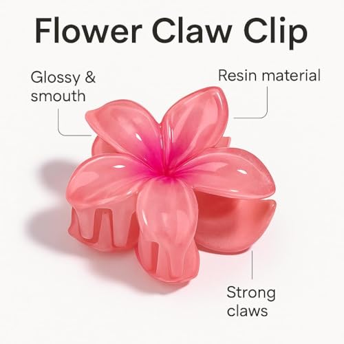 Image of Bakefy- 6 pcs Flower Hair Clips - Hawaiian Plumeria Hair Clips, Tropical Floral Hair Accessories, Large Claw Clamp for Thick Hair,Mini Small Bangs Cute Matte Combo Boho Hair Barrettes & Slides, Summer Beachy claw for Women (Mini /Small /Big /Large)