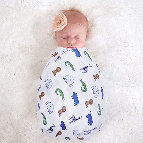 Image of david's kids 4 Pack Baby Muslin Swaddle Blankets, 100% Cotton and Ultra Soft Breathable Receiving Blanket Wrap for Boys Girls, New Born Essentials, Large 47 x 47 inches, Woodland /Elephant /Giraffe