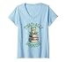 Womens Cute Frog on Books Cottage Core Toad-ally Bookish V-Neck T-Shirt