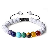 XIANNVXI White Turquoise Bracelet 7 Chakra Healing Crystal Stone Beaded Bracelet Natural Gemstone Be