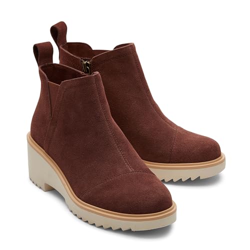 Image of TOMS Women's Maude Wedge Boot, Leather Upper, OrthoLite Insole, Side Zip, Lightweight