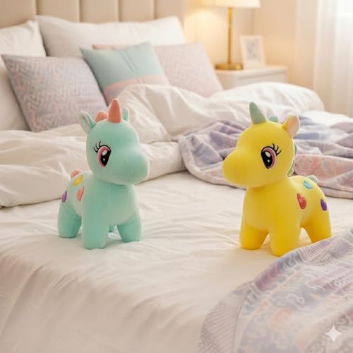 Image of HUG 'n' FEEL SOFT TOYS Yellow & Blue Unicorn Plush Soft Toy Pack of 2, 25 CM for Kids Girls Boys, Cute Stuffed Unicorn Teddy Combo, Birthday Gift & Room Decor