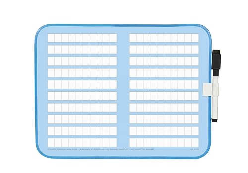 TimeTEX - Whiteboard mit 2 x 10 Rechenkästchen | Whiteboard für Rechenübungen | Inhalt: 1 Whiteboard mit Rechenkästchen, 1 Folienstift mit Filzwischer, 2 Magnete mit Kunststoff-Kappen, ca. 30 mm ø
