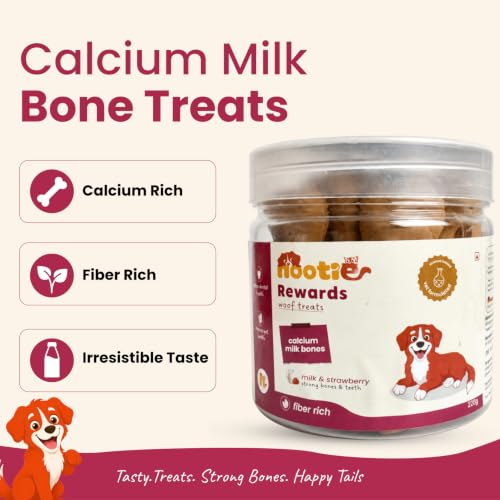 Image of Nootie Calcium Bone Dog Treats 220g | Seaweed & Goat Milk | Dental Health, Clean Teeth & Strong Gums | Milk & Strawberry | All Breeds & Puppies Above 4 Months
