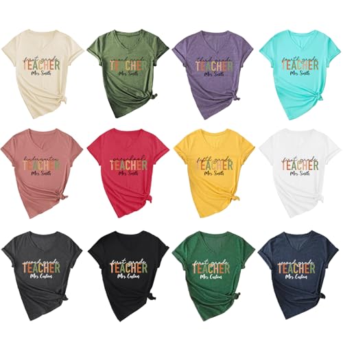 Custom Teacher Shirt for Women Personalized Teacher Tshirts with Name & Grade Customized Back to School Graphic Tee2