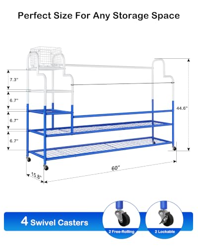 Image of Golf Bag Storage Garage Organizer for 4 Bags, Golf Storage Rack with Wheels | 50% More Space Multi-Zone,All-In-One Compact 5-tier Heavy-Duty Rack,4 360 Casters,Movable Basket,Extra Bottom Storage,Gifts