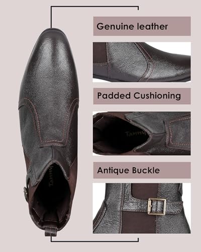 Image of Tanny Shoes Men's Genuine Leather Chelsea Zip Boots, Black For Casual Party Business banker Moccasins Slipon Style Comfortable Lightweight with TPR sole