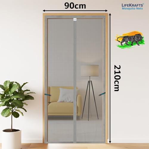 Image of LifeKrafts Magnetic Mosquito Net for Door | Heavy Duty 80 GSM Mesh | Premium Polyester Material | Auto-Closing Insect Screen for All Door Types | Keeps Mosquitoes & Bugs Out |(210x90 cm, Grey)