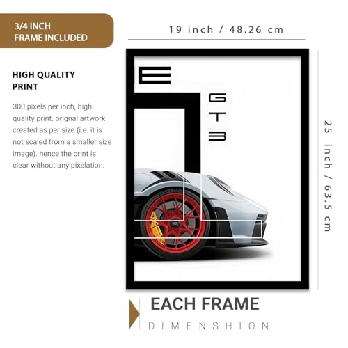 Image of kotart Big Sports Car Framed Posters Gift Items for Boys Room Wall Decoration Bedroom Living Room Office Studio Decor | Car Poster Frame for Wall Decor Set Of 3 Size (19 X 25 inch)