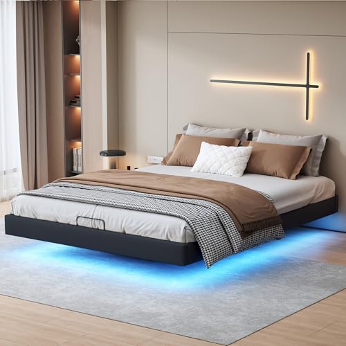 Letto imbottito 160x200 cm, struttura letto matrimoniale, con illuminazione a LED, struttura letto...