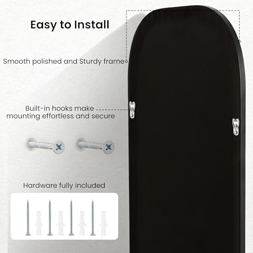 Image of Arch Wall Mirror for Wall Mounted, Tempered Glass, Wood Grain Finish Frame Wall Mirror Decorative for Bedroom Living Room Vanity Mirror (Black, 30 inch L x 20 inch W)