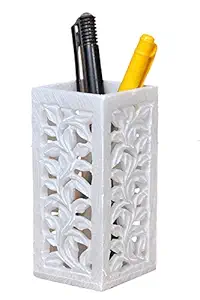 Cratly Carved Stone White Pen holder/Marble Colour Pen Holder/Pen Stand (Size : 5cm X 5cm X10cm,LxBxH, White)