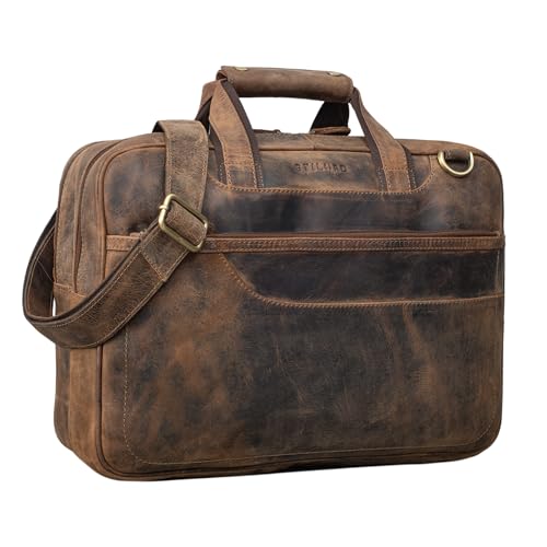 STILORD Astor Große Lehrertasche Leder für Herren Damen Vintage Aktentasche XL Businesstasche Umhängetasche für breite A4 Ordner Laptop Trolley Aufsteckbar Farbe:Calais - braun