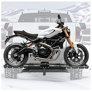 ECOTRIC 500LBS Motorcycle Trailer Hitch Carrier Scooter Dirt Bike Hauler Hitch Mount Rack with Loading Ramp Locking Device Heavy Duty Steel Motorcycle Rack for Hitch Fits 2 Receiver