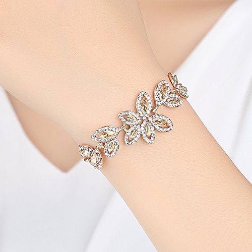 mecresh Flower Teardrop Earring and Bracelets Silver/Gold/Champagne Bridal Jewelry Sets for Women3