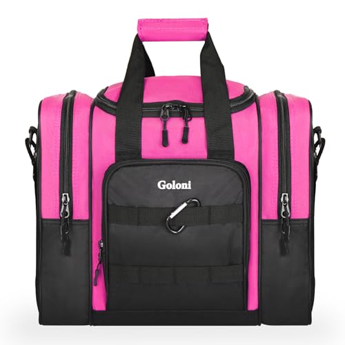 Goloni 1 Ball Bowling Bag for Men, Durable Bowling Tote with Padded Holder & Ventilated Shoe Compartment (Fits Size 14,Pink)
