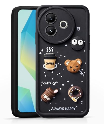 Image of Bintage Case Cute Fun Taddy| 3D Ball Bear| Donut| Coffee Rubber Case Camera Protection Back Cover Compatible for Vivo Y39 5G - Black