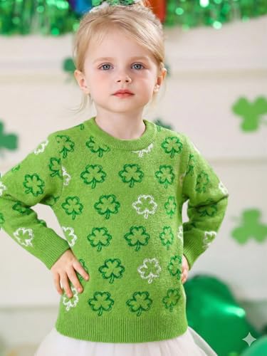 Image of Unisex Toddler St.Patrick's Day Clover Print Sweater Irish Shamrock Knitted Pullover Tops 12M-8Y