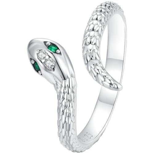 BISAER 925 Sterling Silver Ring Adjustable Cute Unique Cat Snake Butterfly Dragonfly Fashionable Ring For Women Jewelry (Silver Snake)