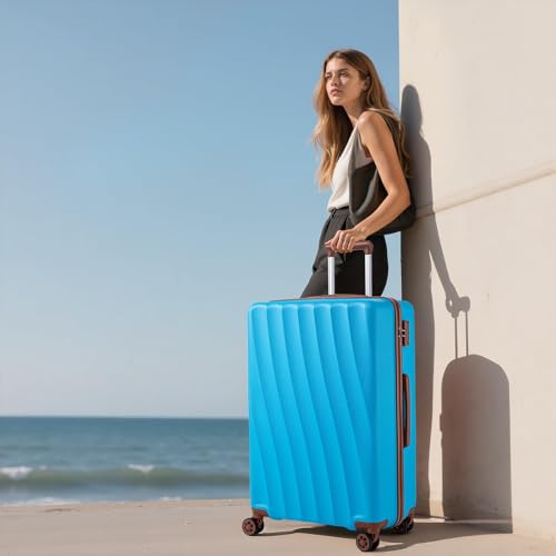 Image of Luggage Sets 5 Piece Suitcases with Wheels,ABS Hard Case Suitcases with Spinner Wheels,Durable Travel Luggage(SkyBlue, 5 Piece Set(20 inch /24 inch /28 inch))