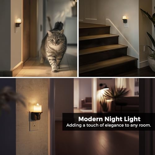 Image of L LOHAS LED Candle Night Light, Dimmable Night Lights Plug into Wall, 2Pack | Dusk to Dawn Sensor, 0-100LM Flameless Candle Nightlight, Soft White, Vintage Decorative Nightlights for Hallway Bathroom
